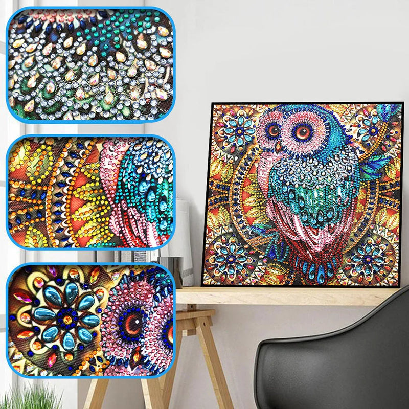 5D DIY Owl Shaped Diamond Painting Bird Embroidery Mosaic Kits Wall Christmas Decoration Home 30*30cm