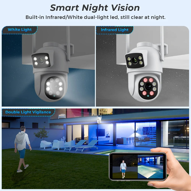 4K 8MP PTZ WIFI Camera Dual Lens 4X Digital Zoom IP Camera Color Night Vision Outdoor CCTV Surveillance iCSee Home Security