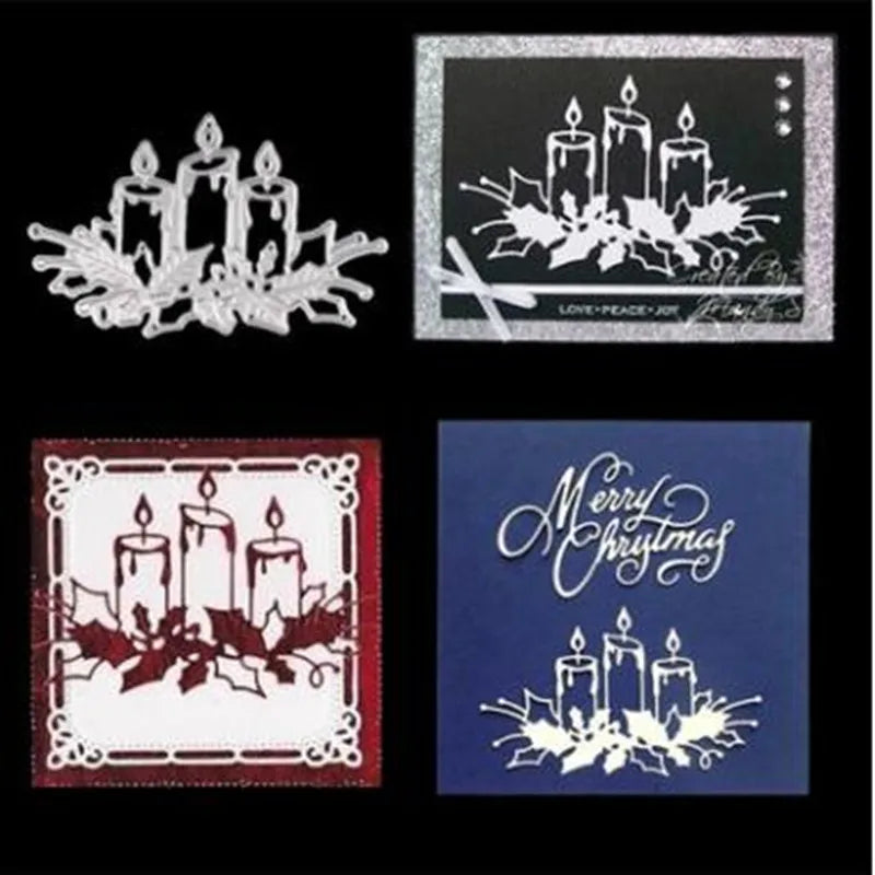 Christmas Candle Scrapbooking Greeting Card Mold Embossing Template Manual Punch Stencil Crafts Cutting Dies 2024 New