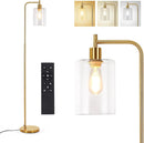 Floor Lamp Living Room, Modern Industrial Floor Lamp Bedroom Dimmable With Clear Glass Shade 800LM Remote Control & Foot Control
