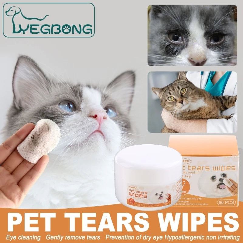 Pet Wet Wipes 60 Count for Cat Dog Eye Stain Cleaning Pads Portable Wet Pads Tow