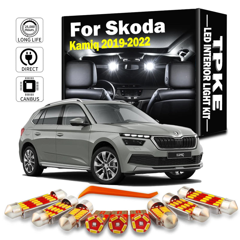 TPKE 9Pc LED Interior Light Kit For Skoda Kamiq 2019 2020 2021 2022 Vehicle Indoor Map Dome Lamp Car Accessories Canbus No Error