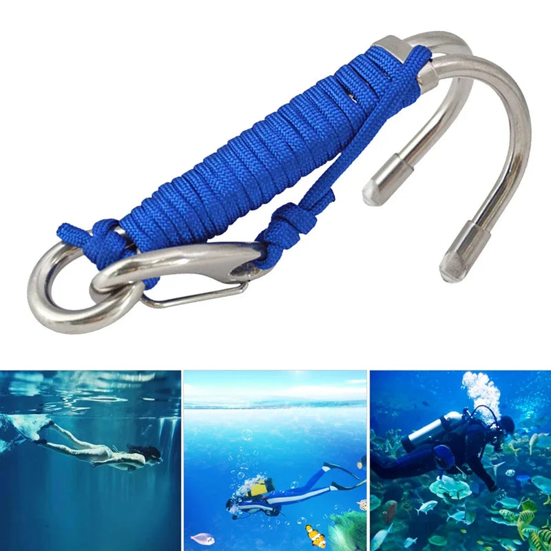 Double Head Drift Hook Lightweight Stainless Steel Spiral Coil Lanyard Scuba Diving Drift Reef Hook Rope Outdoor Underwater Hook