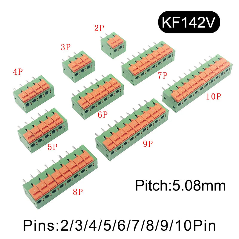 5/10Pcs 5.08mm Pitch KF142V KF142R Push-in Spring Screwless Terminal Block Straight/Bent Foot 2/3/4/5/6/7/8/9/10P PCB Connector