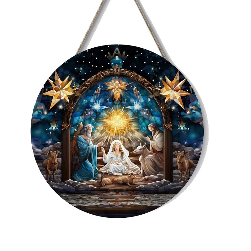 1pcs Easter Nativity Keepsake Christmas Plane Wooden Prayer Pendant Jesus Christ Religiou Hanging Tree Home Furnish Decor Supply