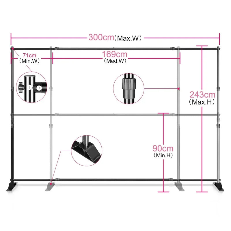 SH 2.4X3M Heavy Duty Background Stand Frame  Heavy Outdoor Heavy Wall Stable Photography Studio Background Party Wedding