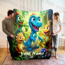 Personalized Customized Name Blanket Cartoon Dinosaur Print Warm and Comfortable Blanket for Sofa Bed Travel Camping Picnic Car