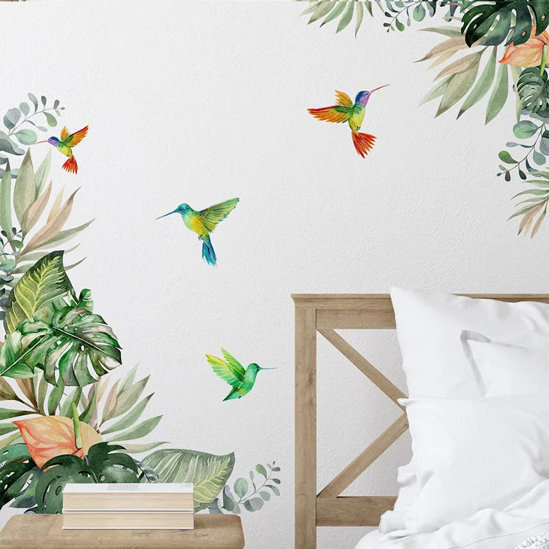 Simple Tropical Green Plant Turtle Back Leaf Bird Bedroom Living Room Wall Beautification Decorative Wall Stickers Self-adhesive