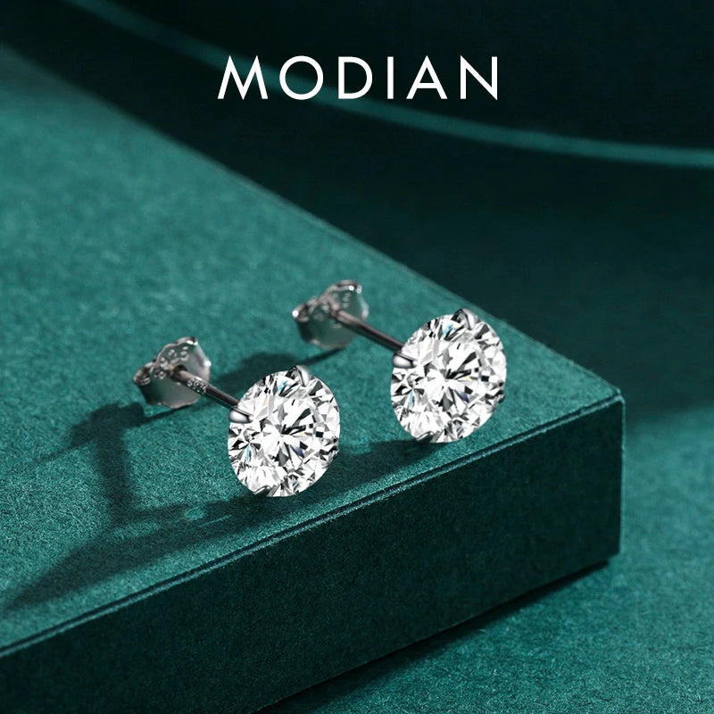 Modian Sparkling Clear CZ Stud Earrings 925 Sterling Silver Round Zirconia 4MM 5MM 6MM 7MM Earrings For Women Wedding Jewelry