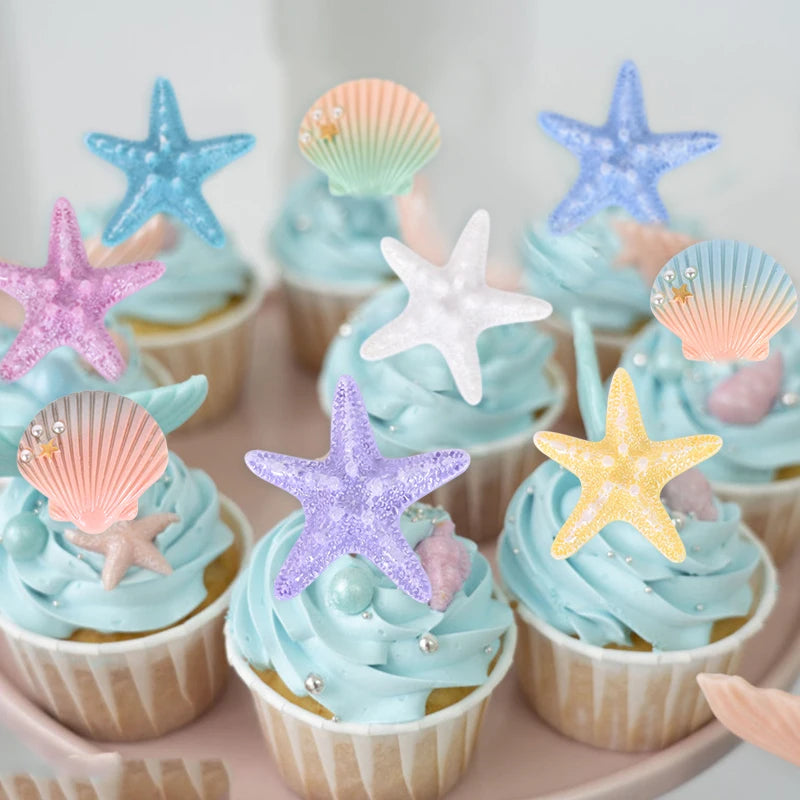 Resin Shell Starfish DIY Cake Topper Kids Mermaid Party Cake Decoration Under the Sea Ocean Birthday Party Decor Baby Shower