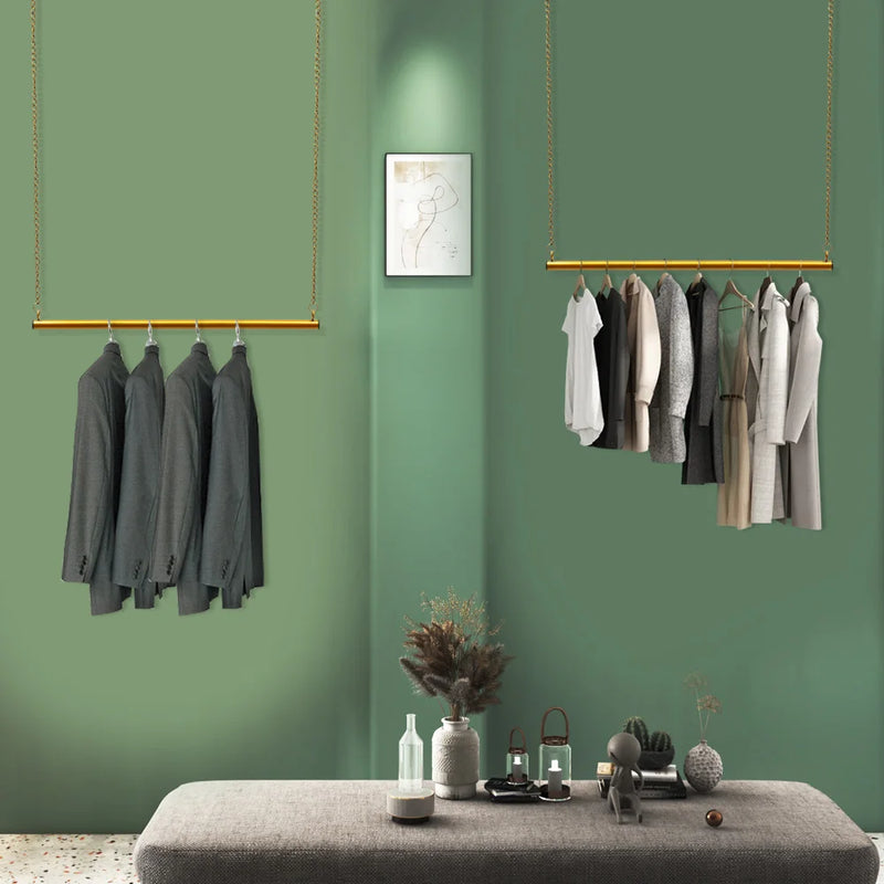 Gold Metal Clothing Rack, Adjustable Height 180cm, Space-Saving Stand for Home, Office, Retail Stores, Corrosion-Resistant