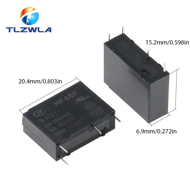 10PCS 30VDC Power Relays HF46F-005-HS1 HF46F-012-HS1 HF46F-024-HS1 5-HS1 12-HS1 24-HS1 5A 250VAC 4PIN 5V 12V 24V DC