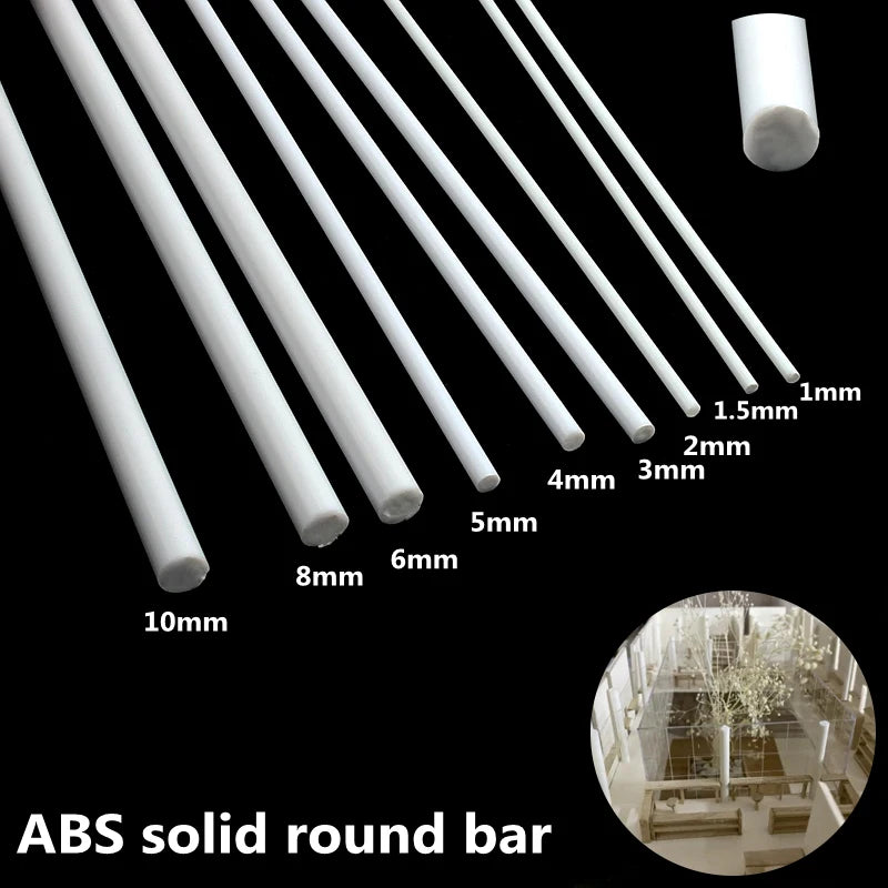 ABS Solid Round Bar Diameter 1mm/1.5mm/2mm/3mm/4mm/5mm/6mm/8mm/10mm DIY Handmade Sand Table Material Model Building Plastic Rods