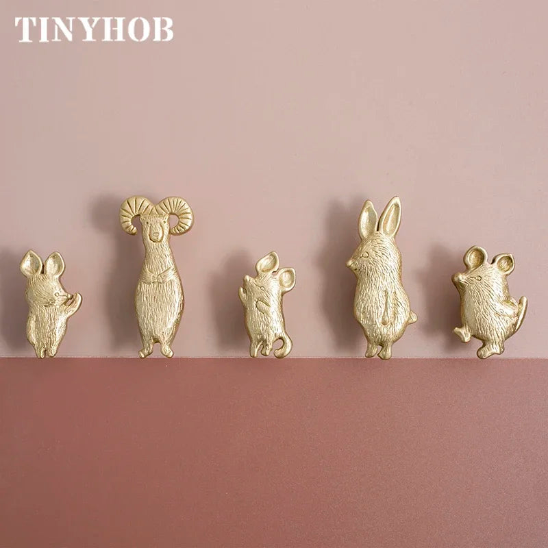 Various animal shapes  Knobs Brass Children's Room Door Knobs Lovely Cabinet Handles Cupboard Drawer Pulls Accessories Furniture