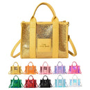 Women Party Tote Bag PU Leather Sequins Top-Handle Bags Casual Fashion Shiny Portable Adjustable Straps Shopper Tote Purse