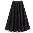 Minimalist Autumn and Winter Bright Silk Plaid Women'sFashion Elegant Mid Length Elastic High Waisted Large Hem A-line Skirt