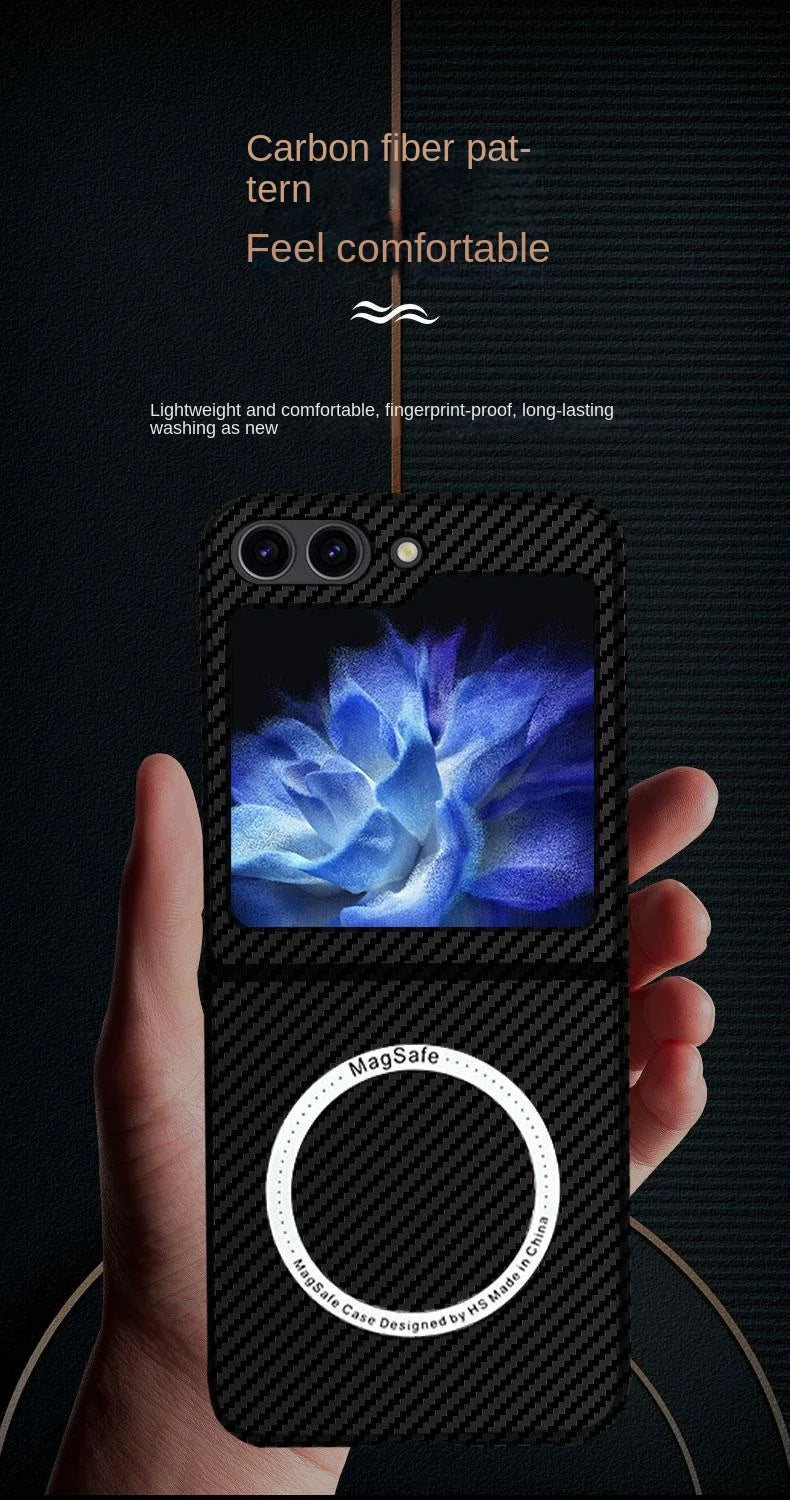 For Samsung Galaxy Z Flip 5 4 3 Case Hard carbon fiber Magnetic Wireless Charging Protective Back Cover For Samsung Z Flip5 4 3
