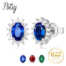 Potiy Oval Total 1.5ct Created Sapphire Ruby Nano Emerald Diana Stud Earrings 925 Sterling Silver Women Wedding Party Jewelry