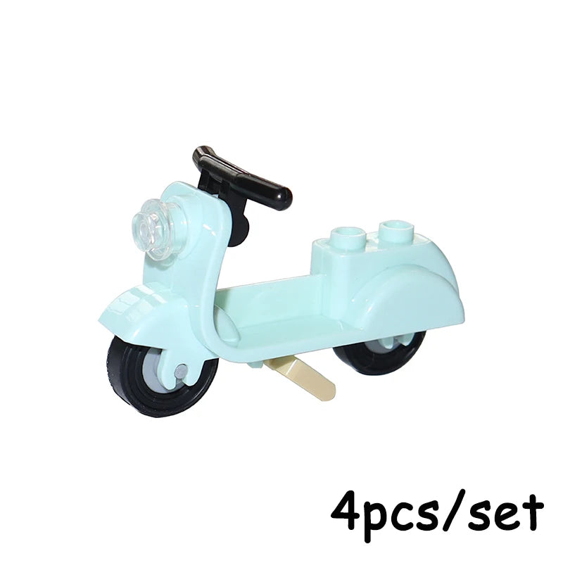 MOC Bricks Chrome Bike Bicycle Scooter Model Building Block Little Sheep Motorcycle City Traffic Bicycle Motor Vehicle Car