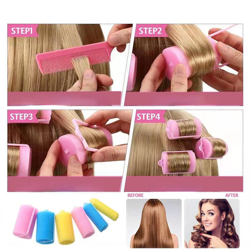 6-14pcs Soft Sponge Foam Cushion Hair Rollers Curlers Hair Bangs Salon Barber DIY Curls Hairdressing Kit DIY Hair Styling Tools