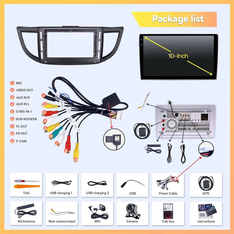 For CRV 2012-2016 5G WiFi 10" Touch Screen Car Stereo with Wireless Carplay Android Auto GPS Navigation Mirror Link BackupCamera