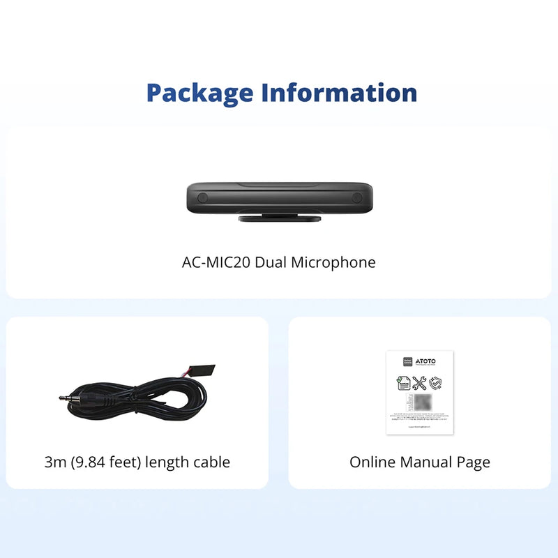 ATOTO AC-MIC20 Car Noise Cancellation Dual Microphone with Clear Voice Commands and Recognition, for X10 Series Car Stereo Radio