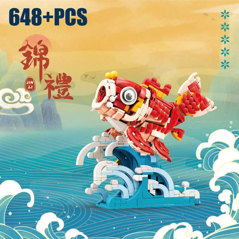 City MOC 648pcs Chinese Koi Fish Model Building Blocks DIY Koi Carp Cartoon Fancy Carp Animal Bricks Toys For Children Gifts