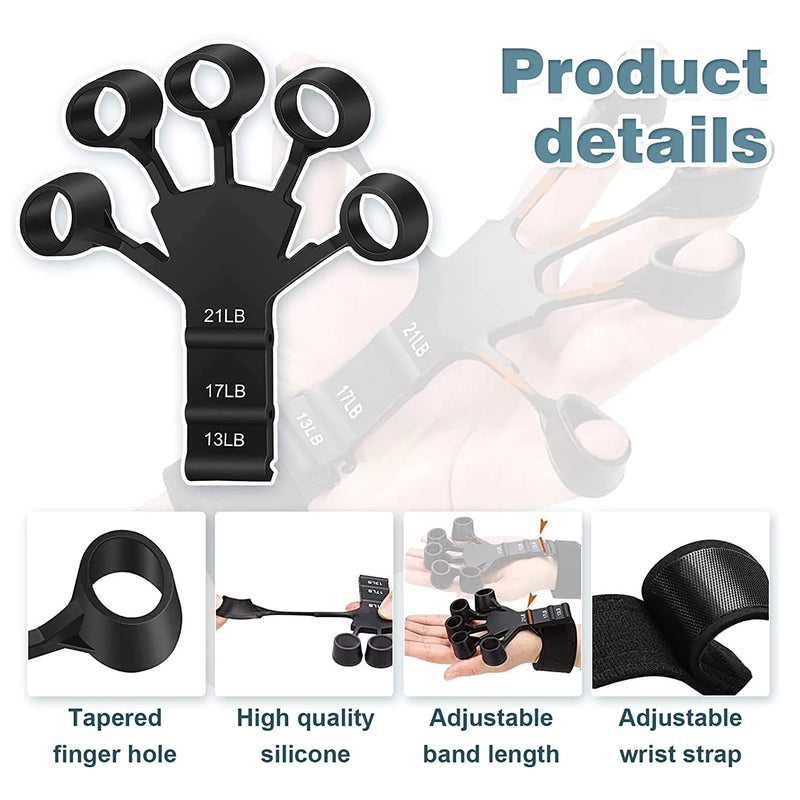 Finger Gripper Flex Gripster Guitar Hand Grip Exerciser Strengthener 6 Resistant Levels Expander Rubber Finger Trainer Elastic