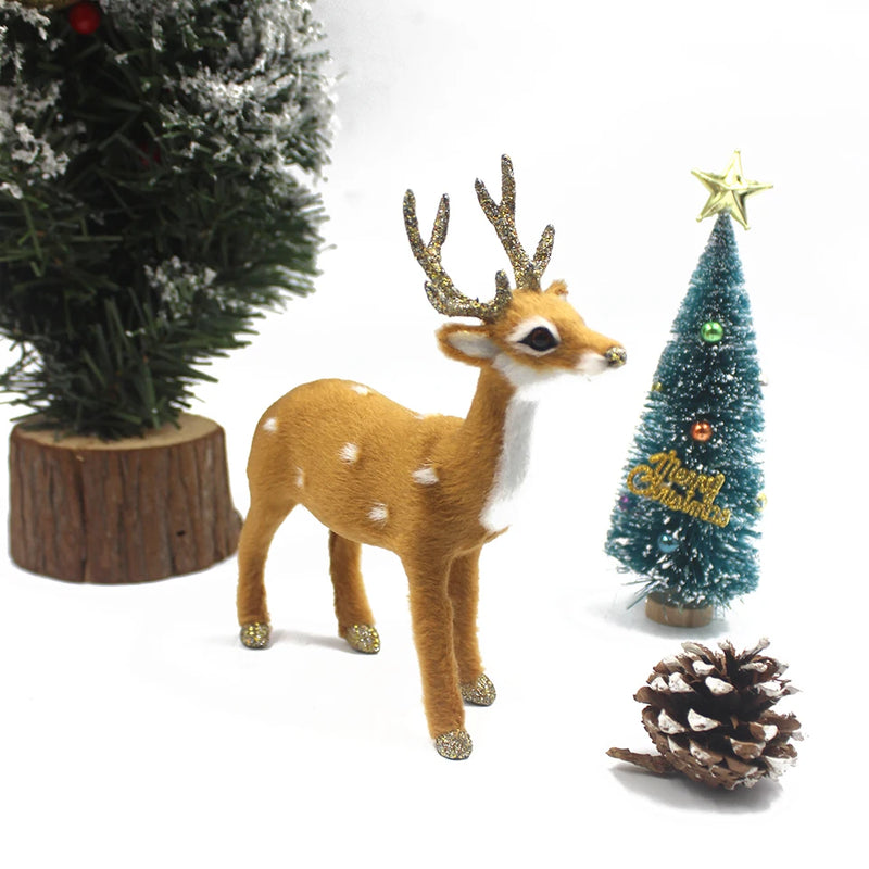 Simulation Christmas Deer Model Favor Xmas Home Decoration Craft Ornaments Display Table Reindeer Elk Animal Miniatures Kid Gift