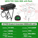Rear Rack eBike Battery 21700 18650 52V 48V 27Ah 72V 20Ah with Rack no Rack Optional for 1500W 1000W 750W 500W 24"-28 inch