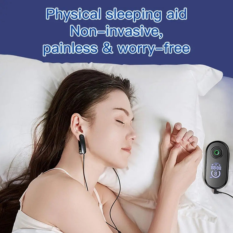 CES Sleep Aid Instrument 9 Level Adjustment Ear Clips Smart Pulse Therapy Insomnia Relief Anxiety Deep Sleep Aid Device Black