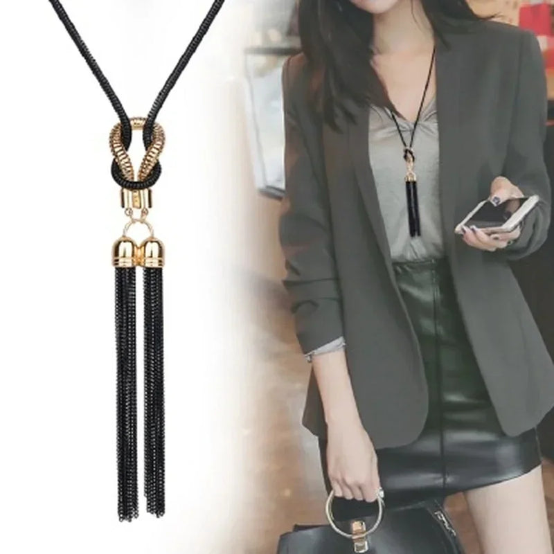 New Korean Version Simple Fashionable Versatile Tassel Long Necklace for Women's Sweater Chain Accessories Creative Gifts