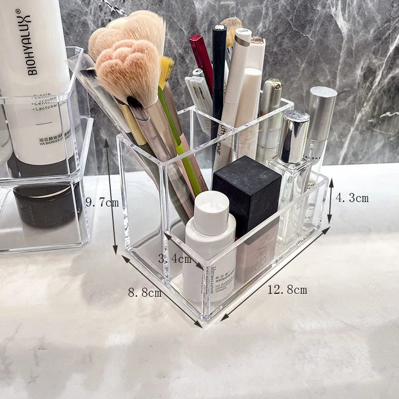 Transparent three grid makeup box Make up brush bucket  cosmetic organizer Student desk pen container storage box