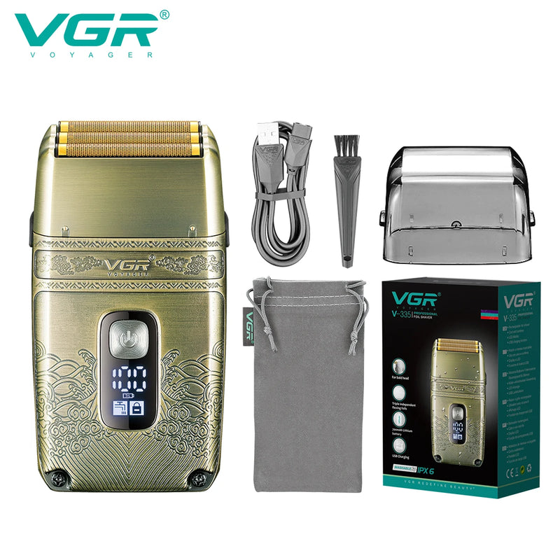 VGR Shaver Professional Electric Razor Shaving Machine Waterproof Beard Trimmer Metal Razor Digital Display Shaver for Men V-335