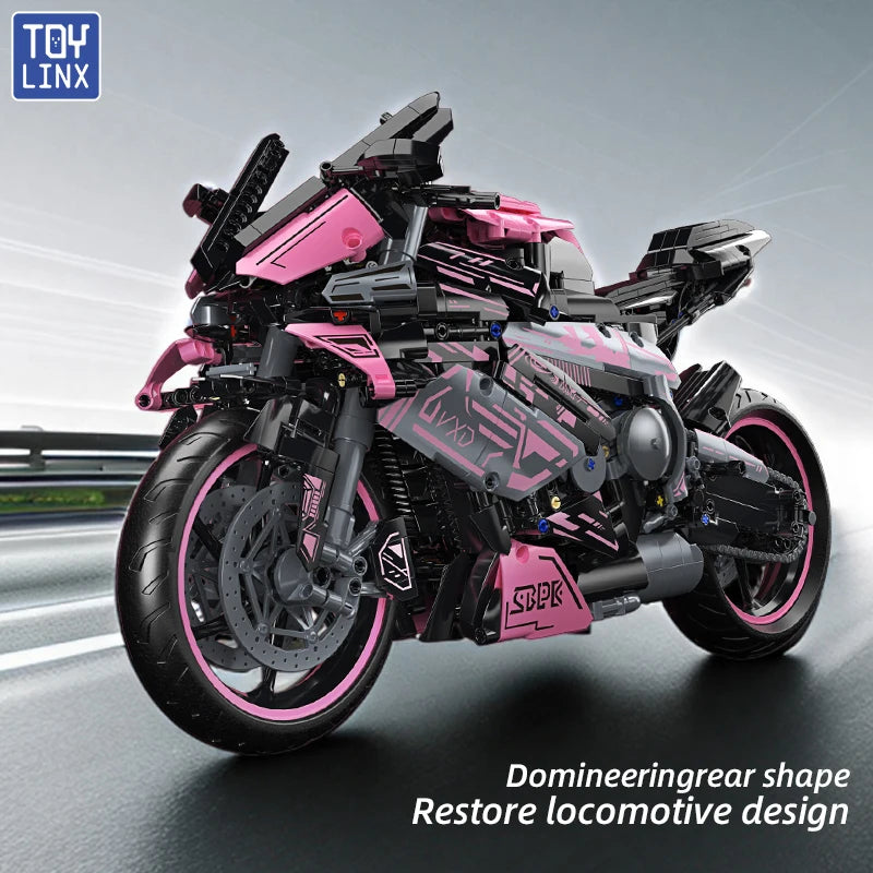 Cyberpunk Pink Motorcycle Desktop Decorations 2045PCS Racing Building Block Model  Kid Toys Christmas Easter Festive Gift Giving