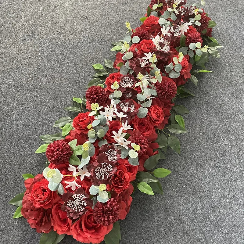 1M Artificial Wedding Flower Row Long Layout Wedding Home Decoration Scene Artificial Flower Road Lead Flower Row Arch Decor