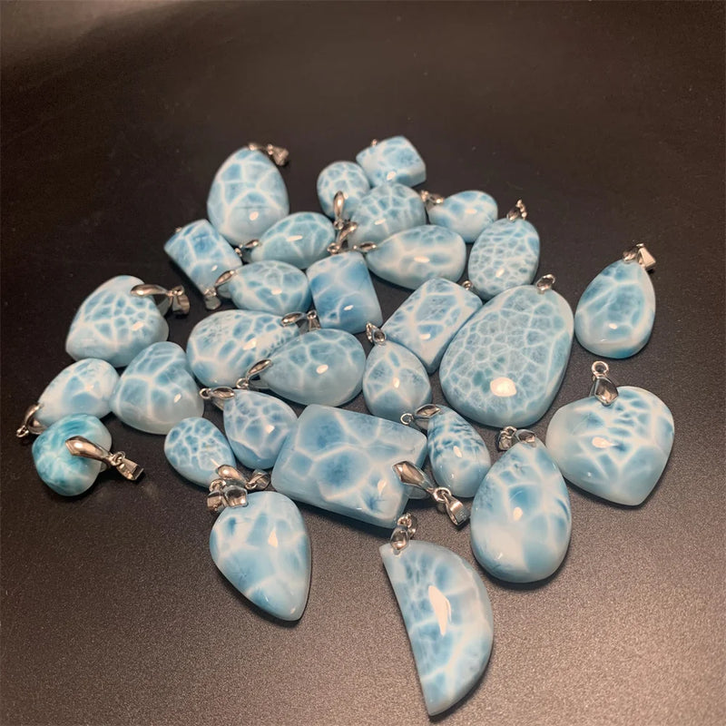 Natural Blue Larimar Pendants Necklaces for Women Rare Luxury Tortoisesh Bead Healing Gemstone Jewelry 925 Sterling Silver Clasp