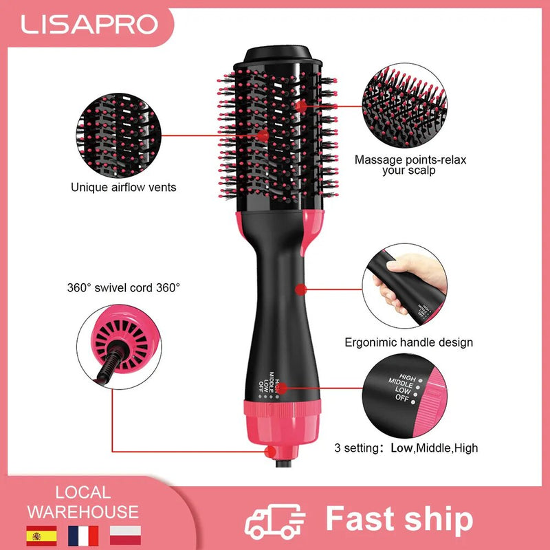 LISAPRO Flipped Soft Touch Hot Air Brush 2.0  One Step Hair Dryer Brush and Styler Volumizer Multifunctional Blow Dryer Brush