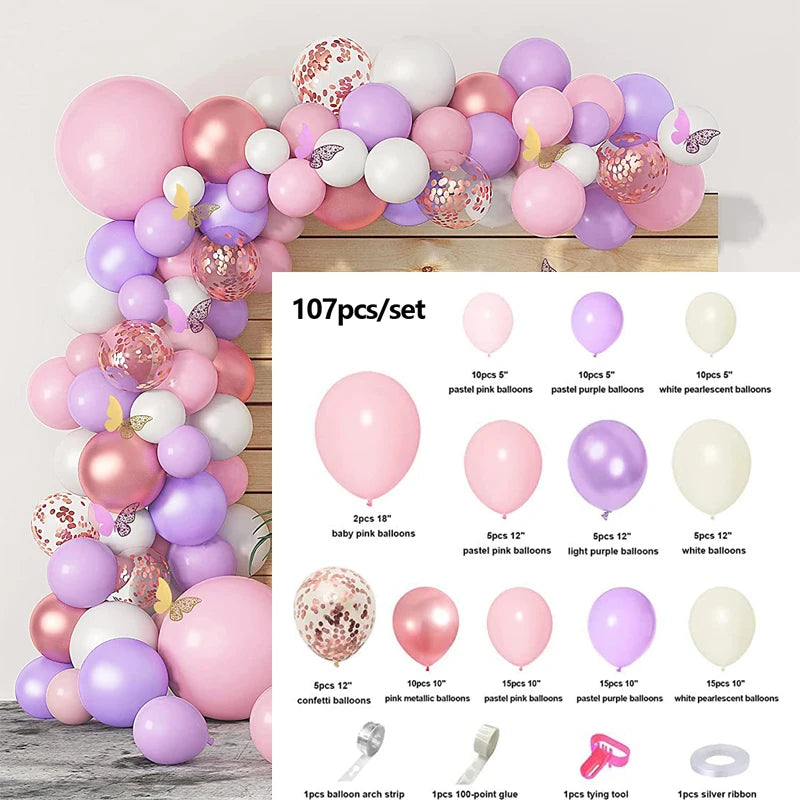 Pastel Balloon Garland Arch Kit Purple And Pink Balloons Birthday Party Decoration Set For Girl Baby Shower Conffeti Balloons