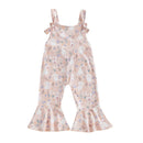 Toddler Easter Bunny Romper Sleeveless Jumpsuit with Egg Print Suspender Pants for Girls Spring Outfit Casual Wear