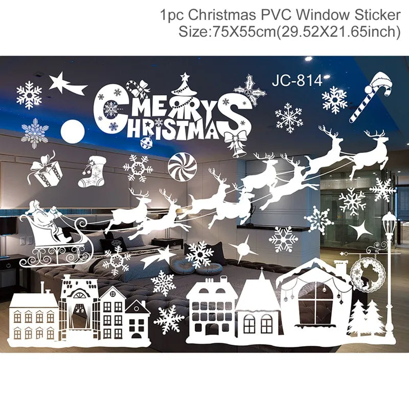 Christmas Window Stickers Merry Christmas Decorations For Home 2024 Christmas Wall Sticker Kids Wall Decals Happy New Year 2025