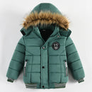 Autumn Winter Keep Warm Hooded Boys Jacket Fashion Fur Collar Heavy Cotton Outerwear For Kids 2-6Years Children Windbreaker Coat
