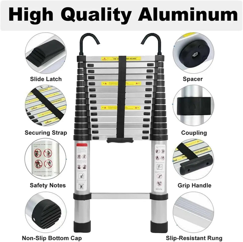 DayPlus Telescopic Ladder 6.2M/20.3FT W/Detachable Hooks&Extendable Steps,Folding Tall Loft CollapsibleLadder with Non-Slip Feet