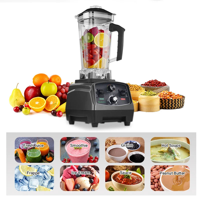 BioloMix 3HP 2200W mixer with commercial grade timer fruit mixer food processor ice smoothies 2L jar