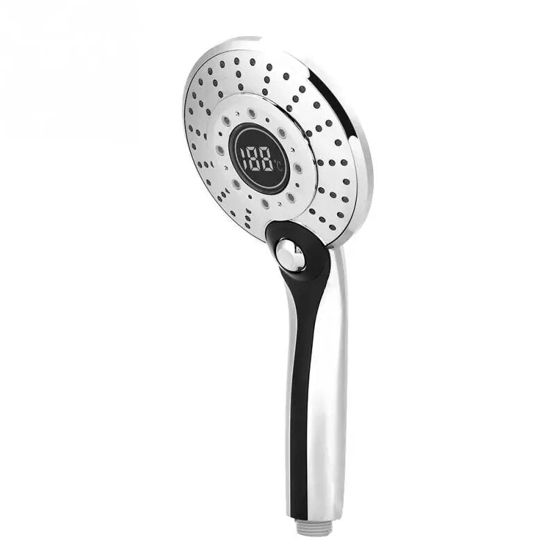 Digital LED Shower Head With 3 Color Temperature Controller Handheld Silver Electroplating LED Light 3 Spraying Mode Shower Head