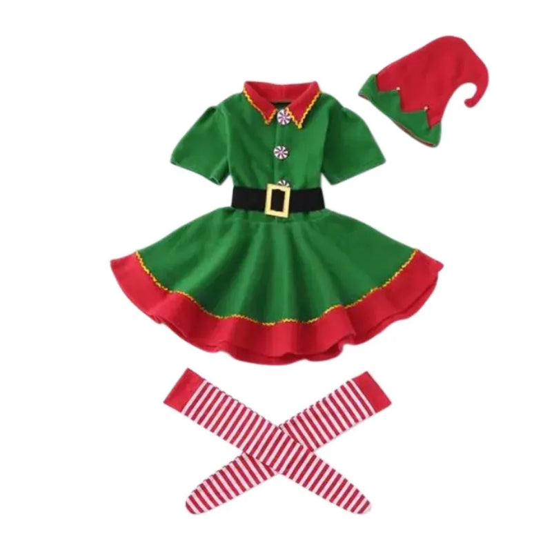 Christmas Family Clothes Playing Outfit Santa Claus Green Elf Costume Cosplay Carnival Clothing Xmas Party Suit Parent-Child