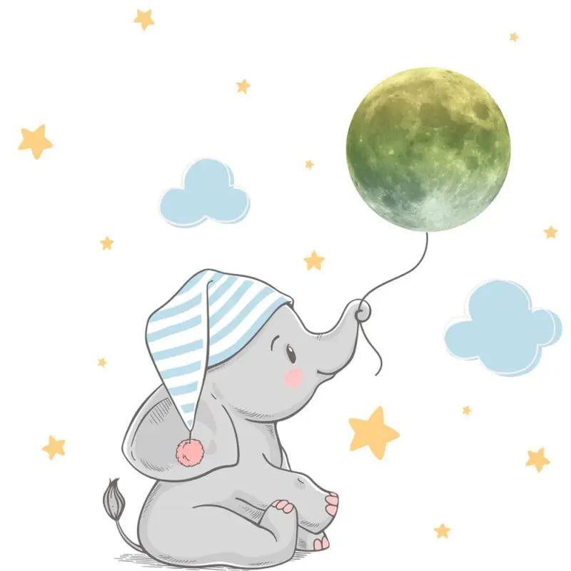 Moon Baby Elephant Luminous Wall Sticker Baby Kids Room Bedroom Decoration Decals Glow In The Dark Home Decoration Stickers