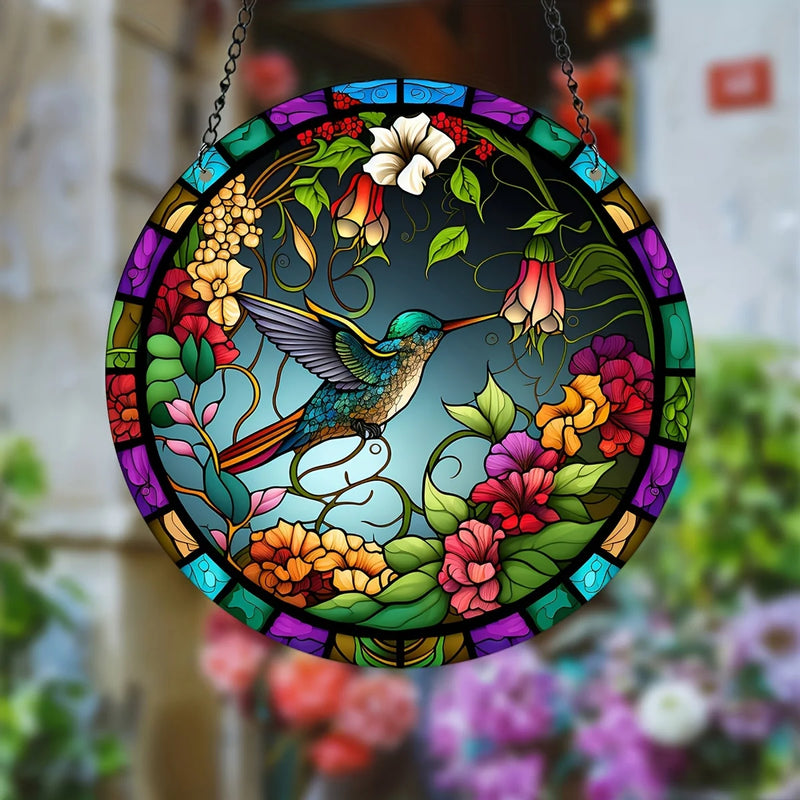 Handcrafted Hummingbird Stained Glass Suncatcher Vibrant Window Decoration Ideal for Home Office Garden Décor Thoughtful Gift