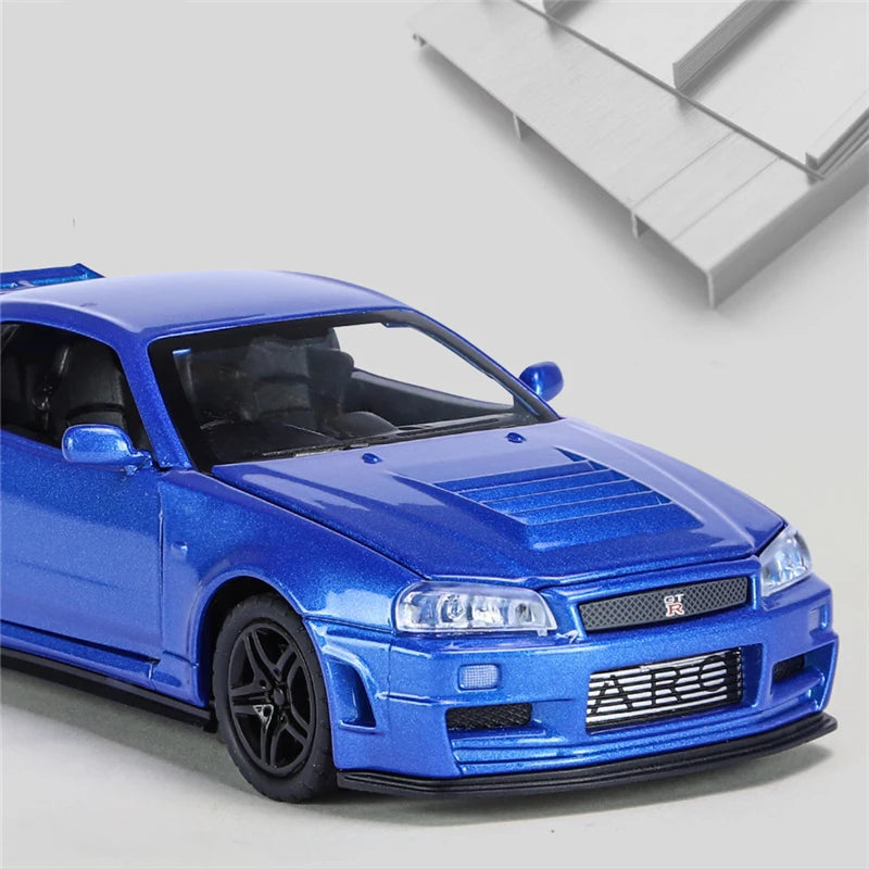 1:32 NISSAN Skyline Ares GTR R34 Alloy Sport Car Model Diecast & Toy Racing Vehicles Car Model Simulation Sound Light Kids Gifts