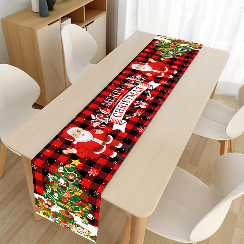 Christmas Table Runner Polyester Xmas Table Flag Cover Merry Christmas Decorations for Home 2024 Xmas New Year Tablecloth 2025